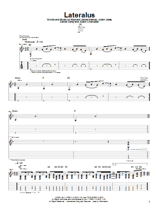 Tool Lateralus sheet music notes and chords arranged for Guitar Tab