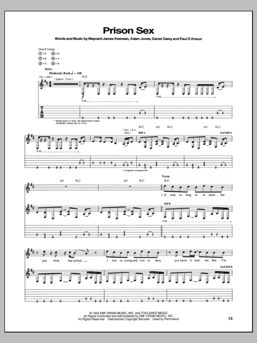 Tool Prison Sex sheet music notes and chords arranged for Guitar Tab