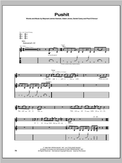 Tool Pushit sheet music notes and chords arranged for Guitar Tab