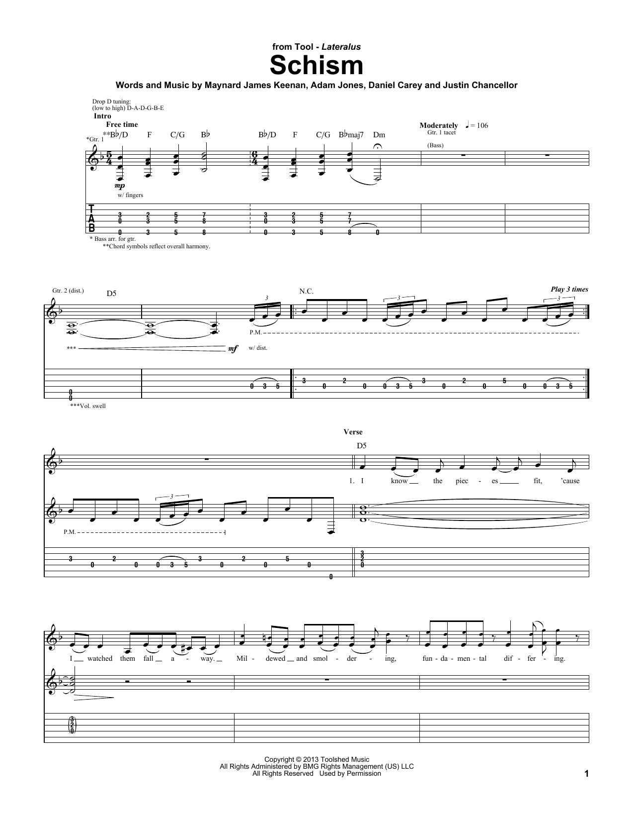 Tool Schism sheet music notes and chords arranged for Bass Guitar Tab