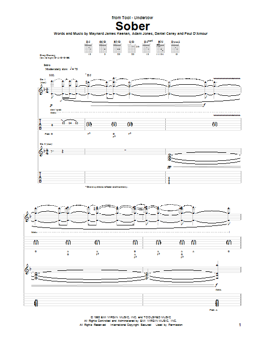 Tool Sober sheet music notes and chords arranged for Guitar Tab (Single Guitar)