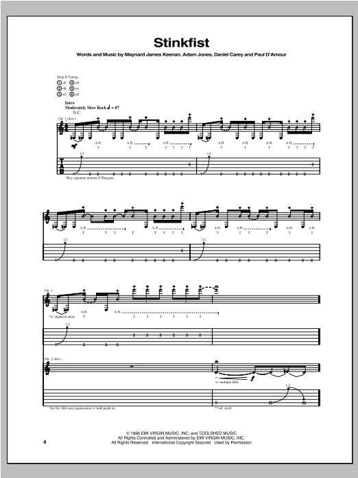 Tool Stinkfist sheet music notes and chords arranged for Guitar Tab
