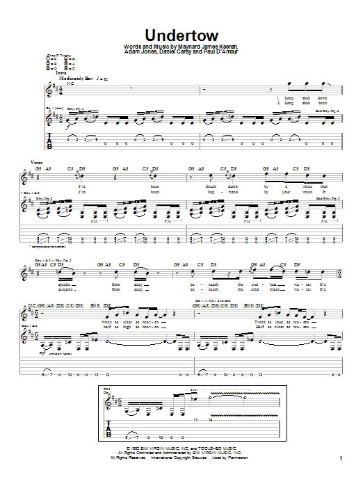 Tool Undertow sheet music notes and chords arranged for Guitar Tab