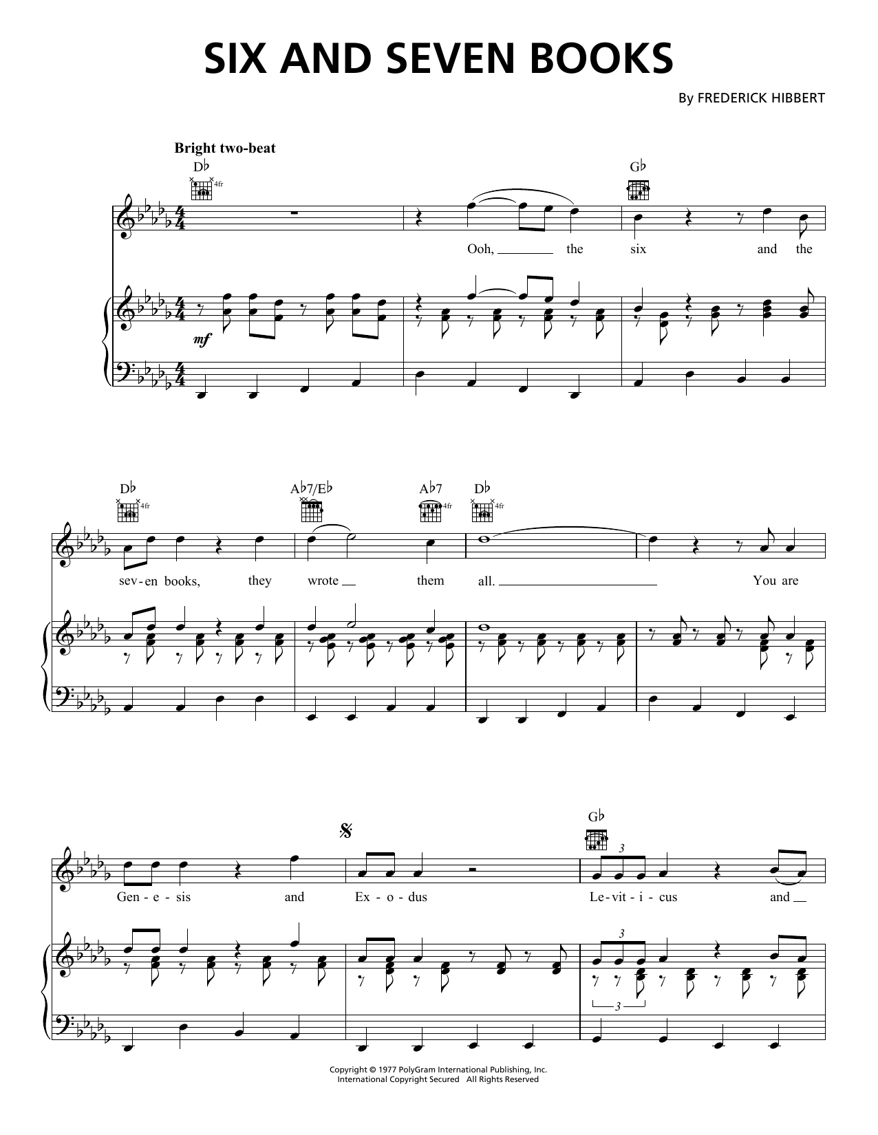 Toots & The Maytals Six And Seven Books sheet music notes and chords arranged for Piano, Vocal & Guitar Chords (Right-Hand Melody)