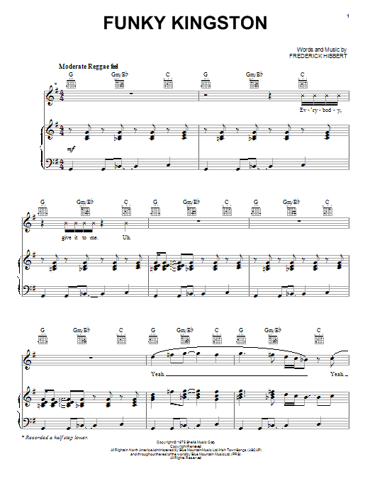 Toots and The Maytals Funky Kingston sheet music notes and chords arranged for Piano, Vocal & Guitar Chords (Right-Hand Melody)