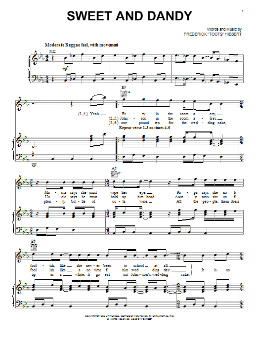 Toots and The Maytals Sweet And Dandy sheet music notes and chords arranged for Piano, Vocal & Guitar Chords (Right-Hand Melody)