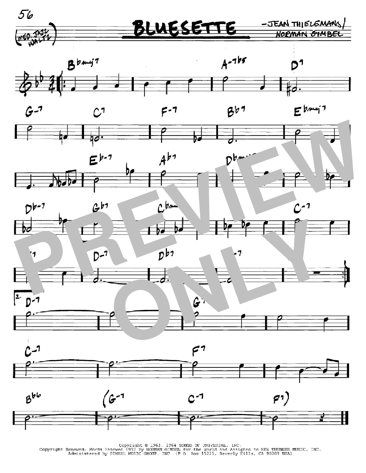 Toots Thielemans Bluesette sheet music notes and chords arranged for Real Book – Melody & Chords – Bb Instruments