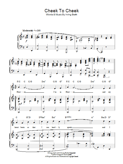 Top Hat Cast Cheek To Cheek sheet music notes and chords arranged for Piano, Vocal & Guitar Chords