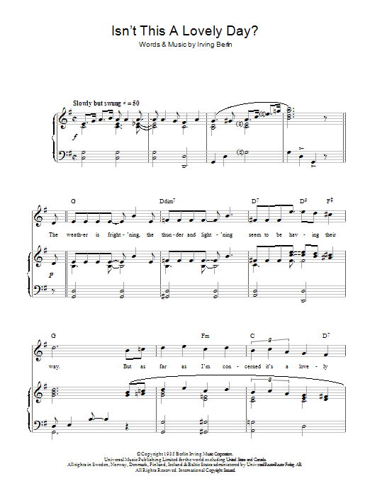 Top Hat Cast Isn't This A Lovely Day? sheet music notes and chords arranged for Piano, Vocal & Guitar Chords