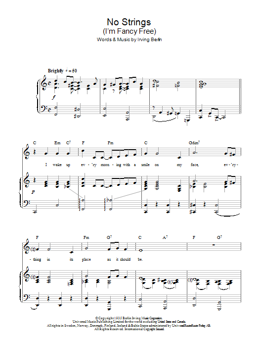 Top Hat Cast No Strings (I'm Fancy Free) sheet music notes and chords arranged for Piano, Vocal & Guitar Chords