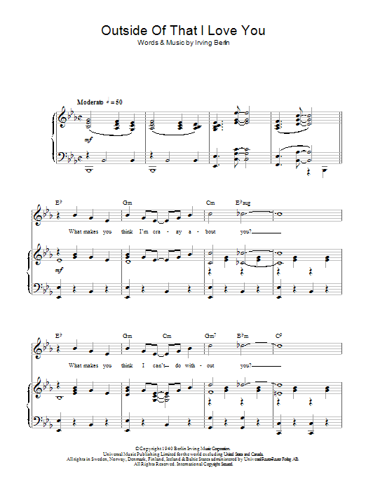 Top Hat Cast Outside Of That I Love You sheet music notes and chords arranged for Piano, Vocal & Guitar Chords