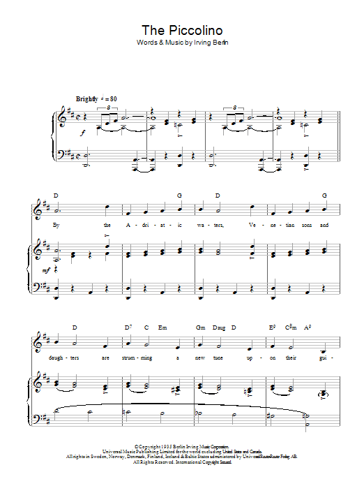 Top Hat Cast The Piccolino sheet music notes and chords arranged for Piano, Vocal & Guitar Chords