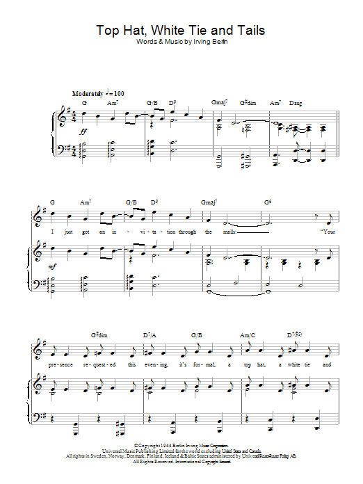 Top Hat Cast Top Hat, White Tie And Tails sheet music notes and chords arranged for Piano, Vocal & Guitar Chords