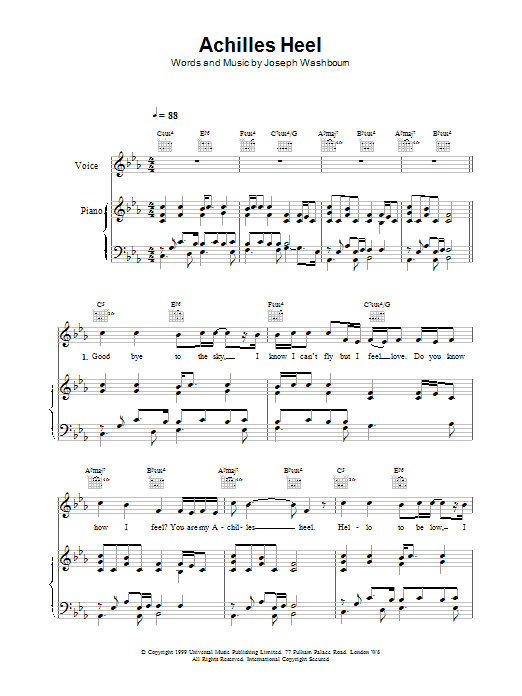 Toploader Achilles Heel sheet music notes and chords arranged for Piano, Vocal & Guitar Chords