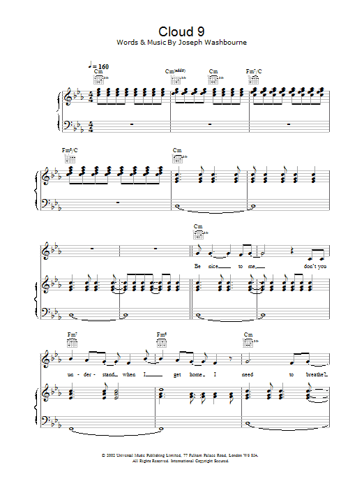 Toploader Cloud 9 sheet music notes and chords arranged for Piano, Vocal & Guitar Chords