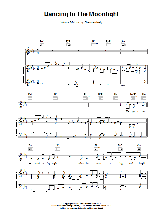 Toploader Dancing In The Moonlight sheet music notes and chords arranged for Piano Chords/Lyrics