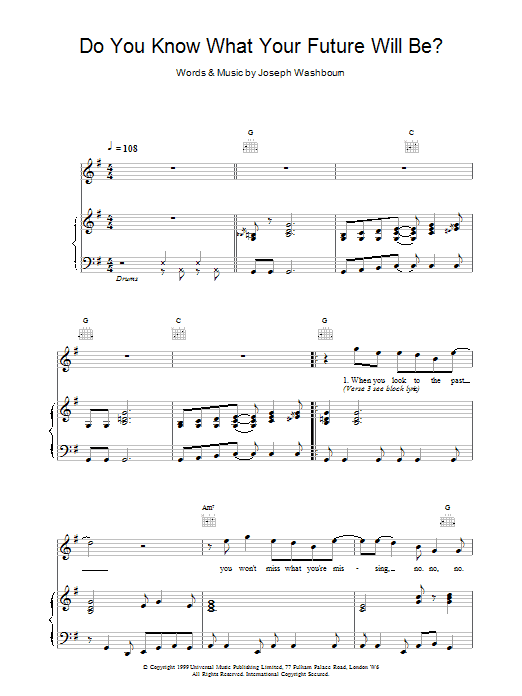 Toploader Do You Know What Your Future Will Be? sheet music notes and chords arranged for Piano, Vocal & Guitar Chords