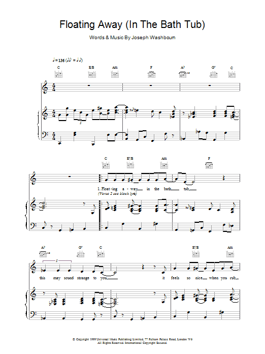 Toploader Floating Away sheet music notes and chords arranged for Piano, Vocal & Guitar Chords