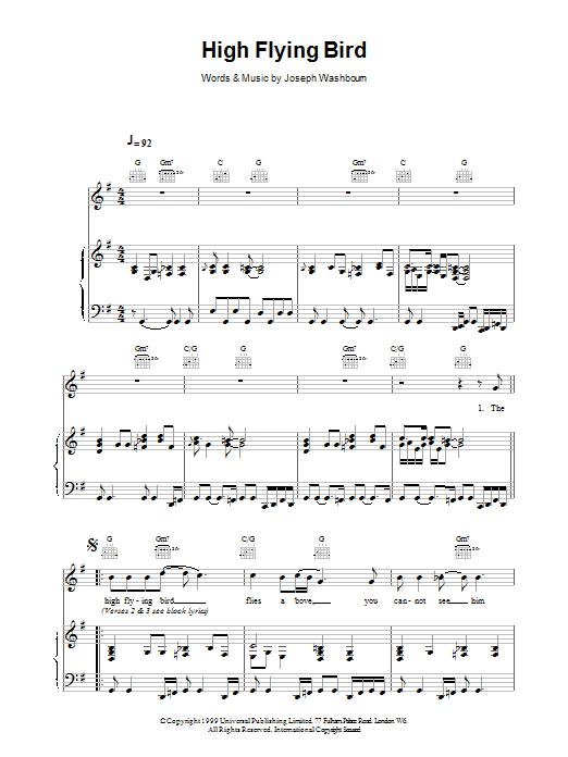 Toploader High Flying Bird sheet music notes and chords arranged for Piano, Vocal & Guitar Chords