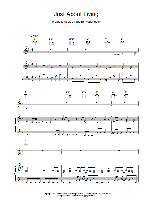 Toploader Just About Living sheet music notes and chords arranged for Piano, Vocal & Guitar Chords