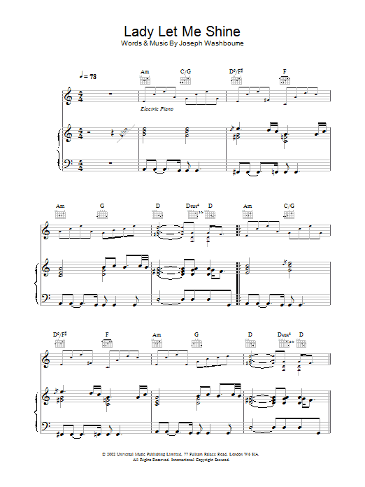 Toploader Lady Let Me Shine sheet music notes and chords arranged for Piano, Vocal & Guitar Chords