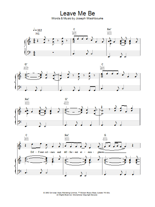 Toploader Leave Me Be sheet music notes and chords arranged for Piano, Vocal & Guitar Chords