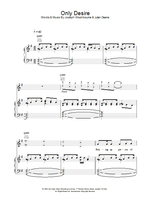 Toploader Only Desire sheet music notes and chords arranged for Piano, Vocal & Guitar Chords