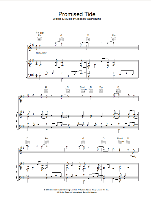 Toploader Promised Tide sheet music notes and chords arranged for Piano, Vocal & Guitar Chords