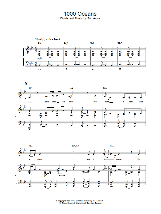 Tori Amos 1000 Oceans sheet music notes and chords arranged for Piano, Vocal & Guitar Chords