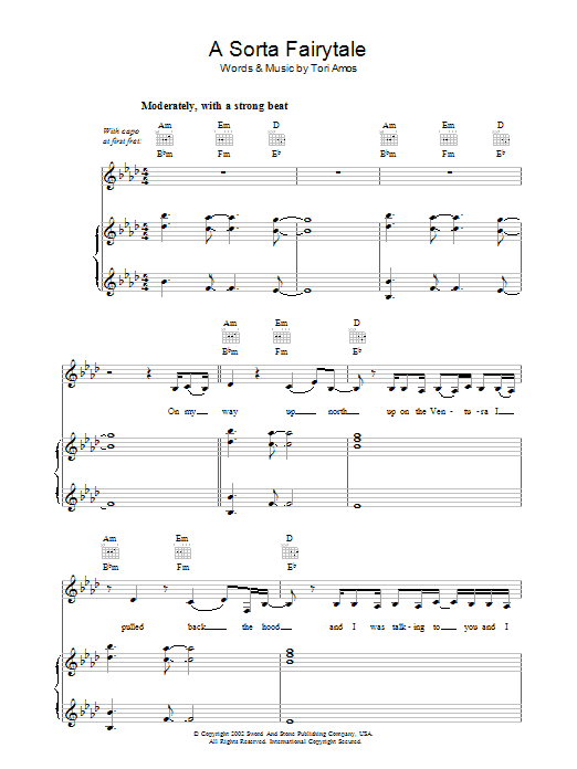 Tori Amos A Sorta Fairytale sheet music notes and chords arranged for Piano, Vocal & Guitar Chords (Right-Hand Melody)