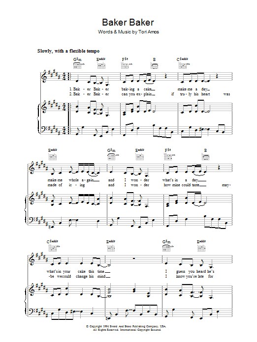Tori Amos Baker Baker sheet music notes and chords arranged for Piano, Vocal & Guitar Chords