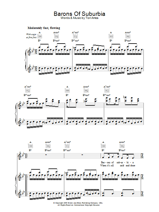 Tori Amos Barons Of Suburbia sheet music notes and chords arranged for Piano, Vocal & Guitar Chords