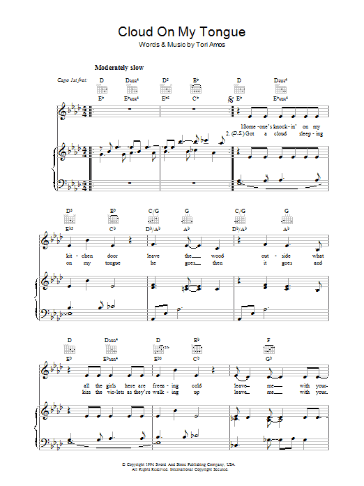 Tori Amos Cloud On My Tongue sheet music notes and chords arranged for Piano, Vocal & Guitar Chords