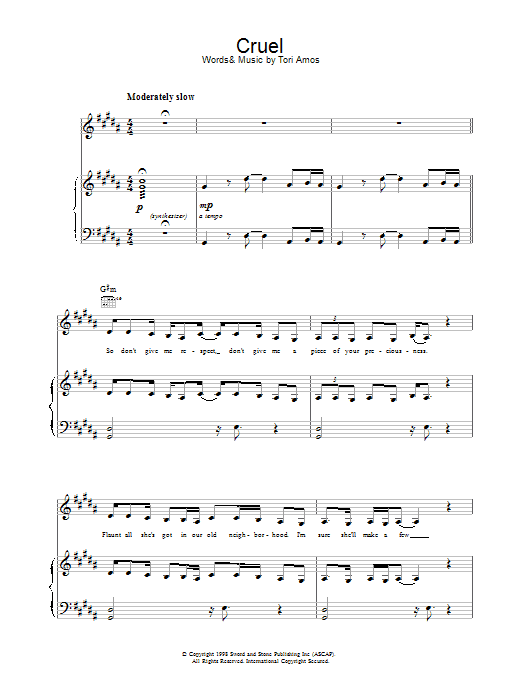 Tori Amos Cruel sheet music notes and chords arranged for Piano, Vocal & Guitar Chords