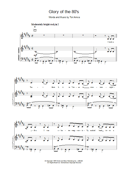 Tori Amos Glory of the 80s sheet music notes and chords arranged for Piano, Vocal & Guitar Chords