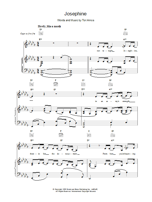 Tori Amos Josephine sheet music notes and chords arranged for Piano, Vocal & Guitar Chords