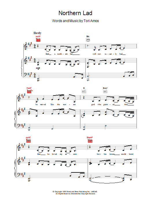 Tori Amos Northern Lad sheet music notes and chords arranged for Piano, Vocal & Guitar Chords