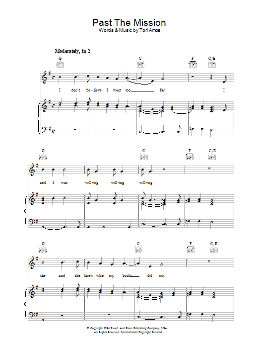 Tori Amos Past The Mission sheet music notes and chords arranged for Piano, Vocal & Guitar Chords