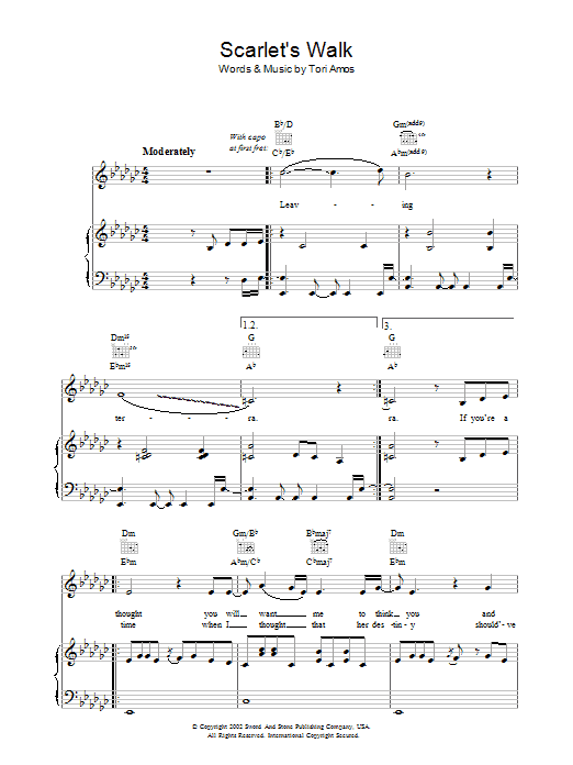 Tori Amos Scarlet's Walk sheet music notes and chords arranged for Piano, Vocal & Guitar Chords