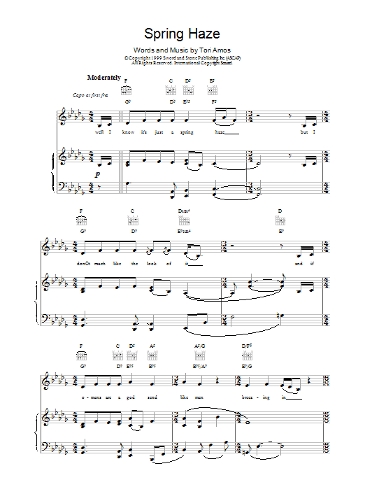 Tori Amos Spring Haze sheet music notes and chords arranged for Piano, Vocal & Guitar Chords