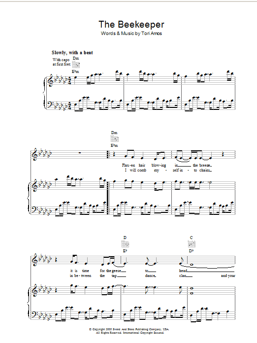 Tori Amos The Beekeeper sheet music notes and chords arranged for Piano, Vocal & Guitar Chords