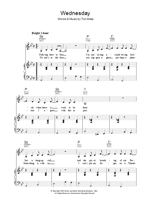 Tori Amos Wednesday sheet music notes and chords arranged for Piano, Vocal & Guitar Chords