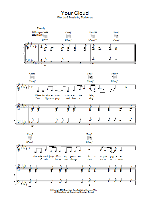 Tori Amos Your Cloud sheet music notes and chords arranged for Piano, Vocal & Guitar Chords