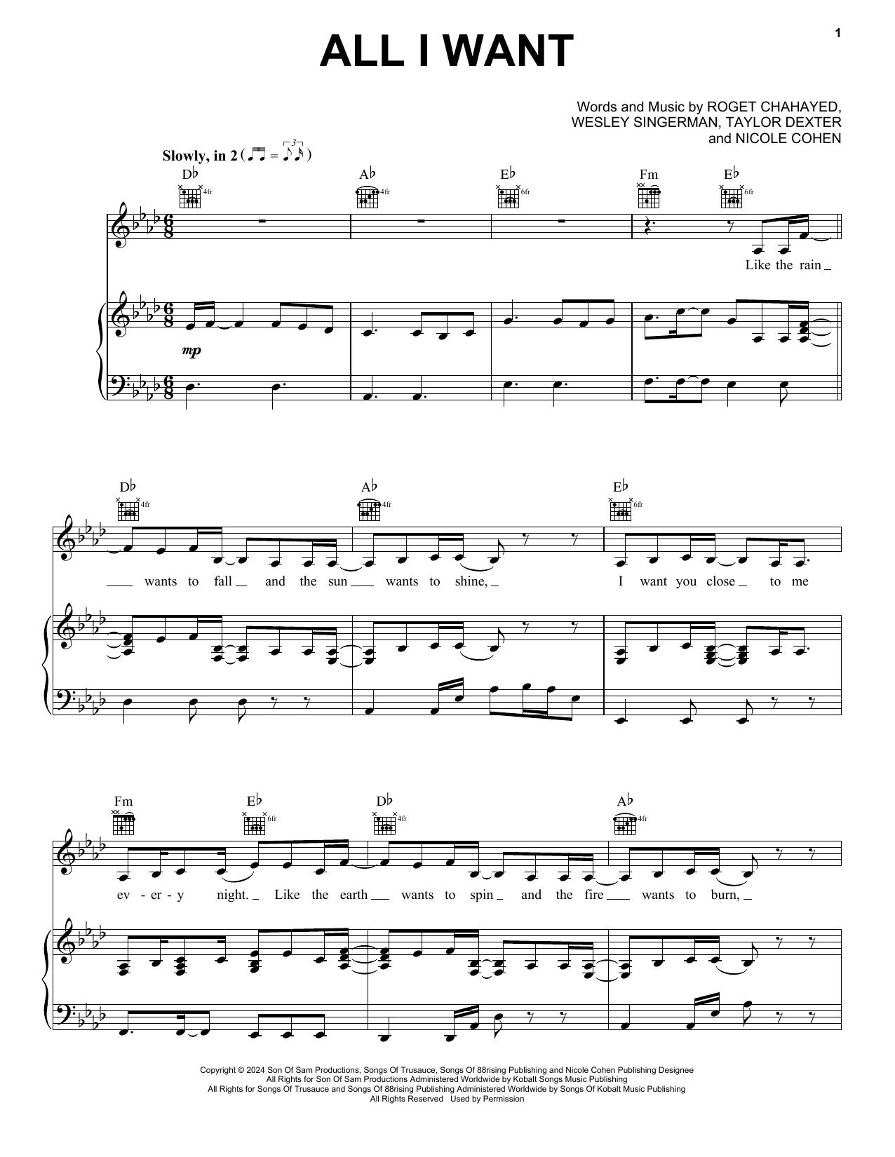 Tori Kelly All I Want (from the Netflix series Bridgerton) sheet music notes and chords arranged for Piano, Vocal & Guitar Chords (Right-Hand Melody)