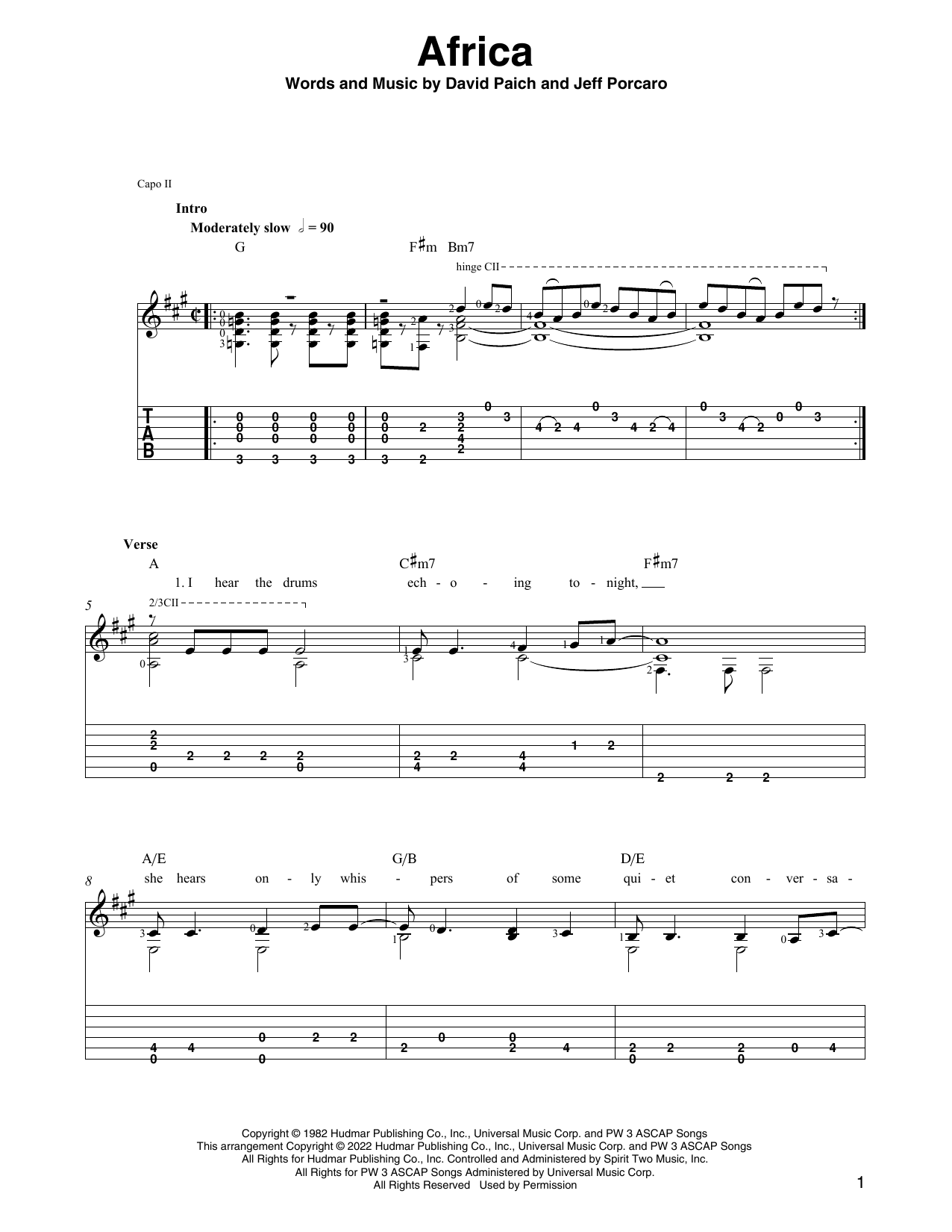 Toto Africa (arr. Ben Pila) sheet music notes and chords arranged for Solo Guitar