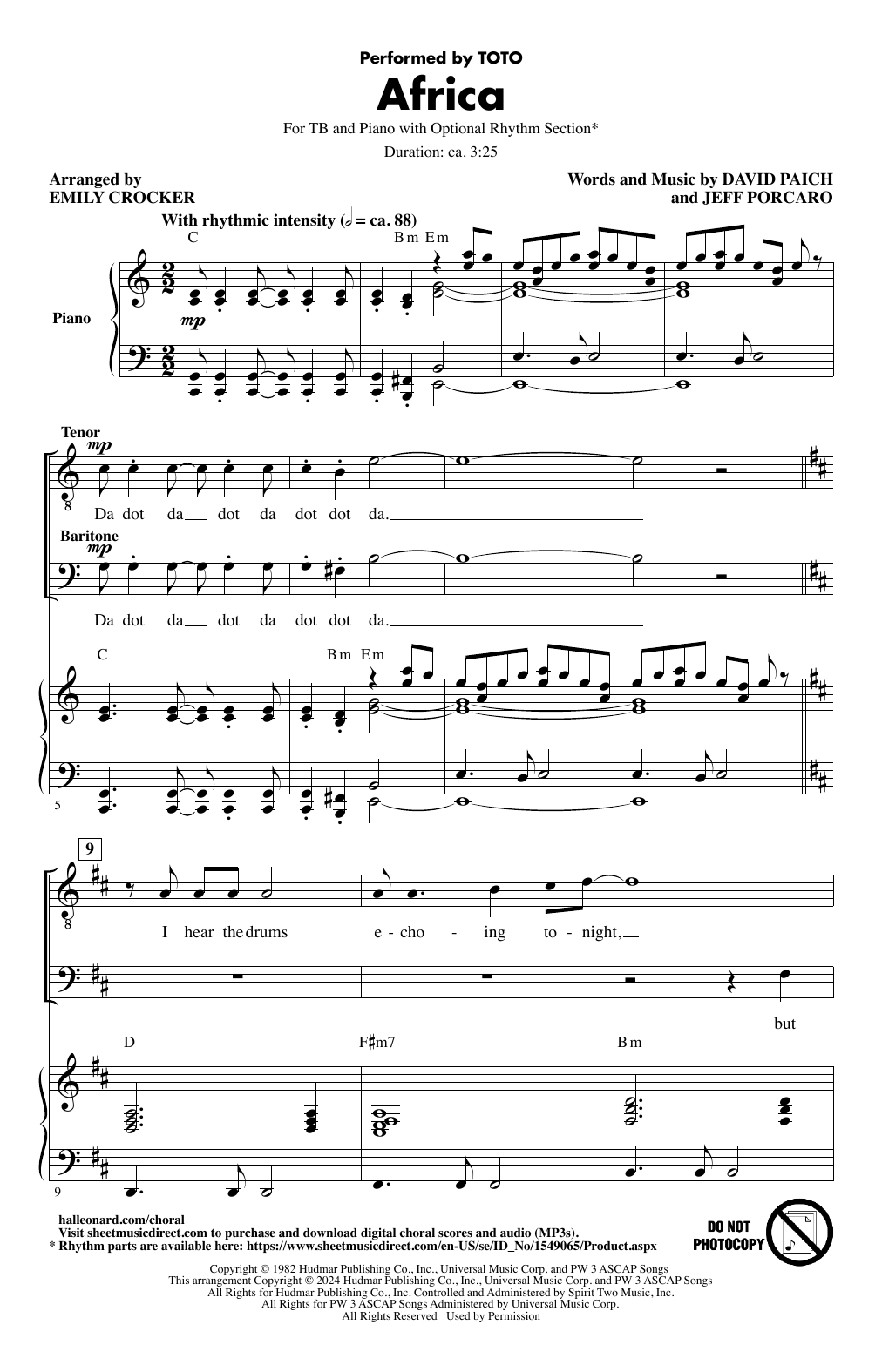 Toto Africa (arr. Emily Crocker) sheet music notes and chords arranged for TB Choir