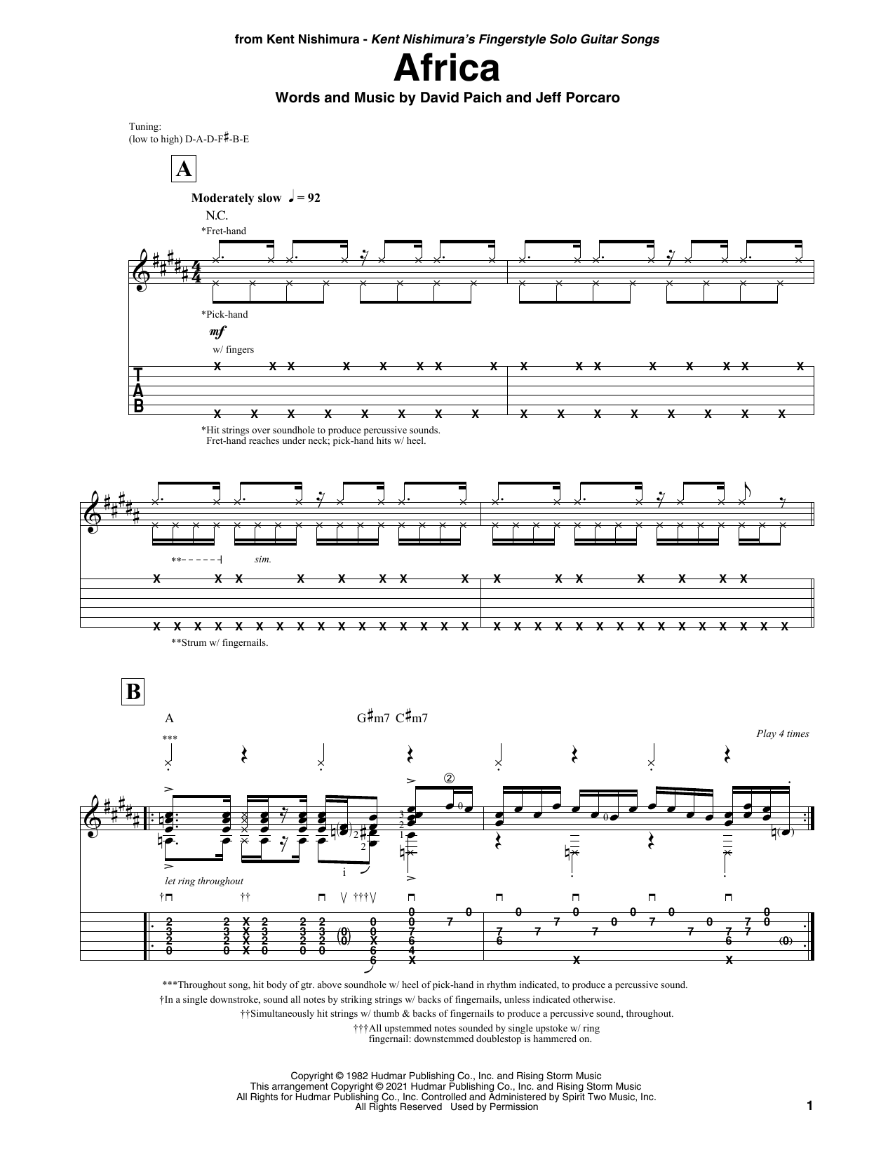 Toto Africa (arr. Kent Nishimura) sheet music notes and chords arranged for Solo Guitar