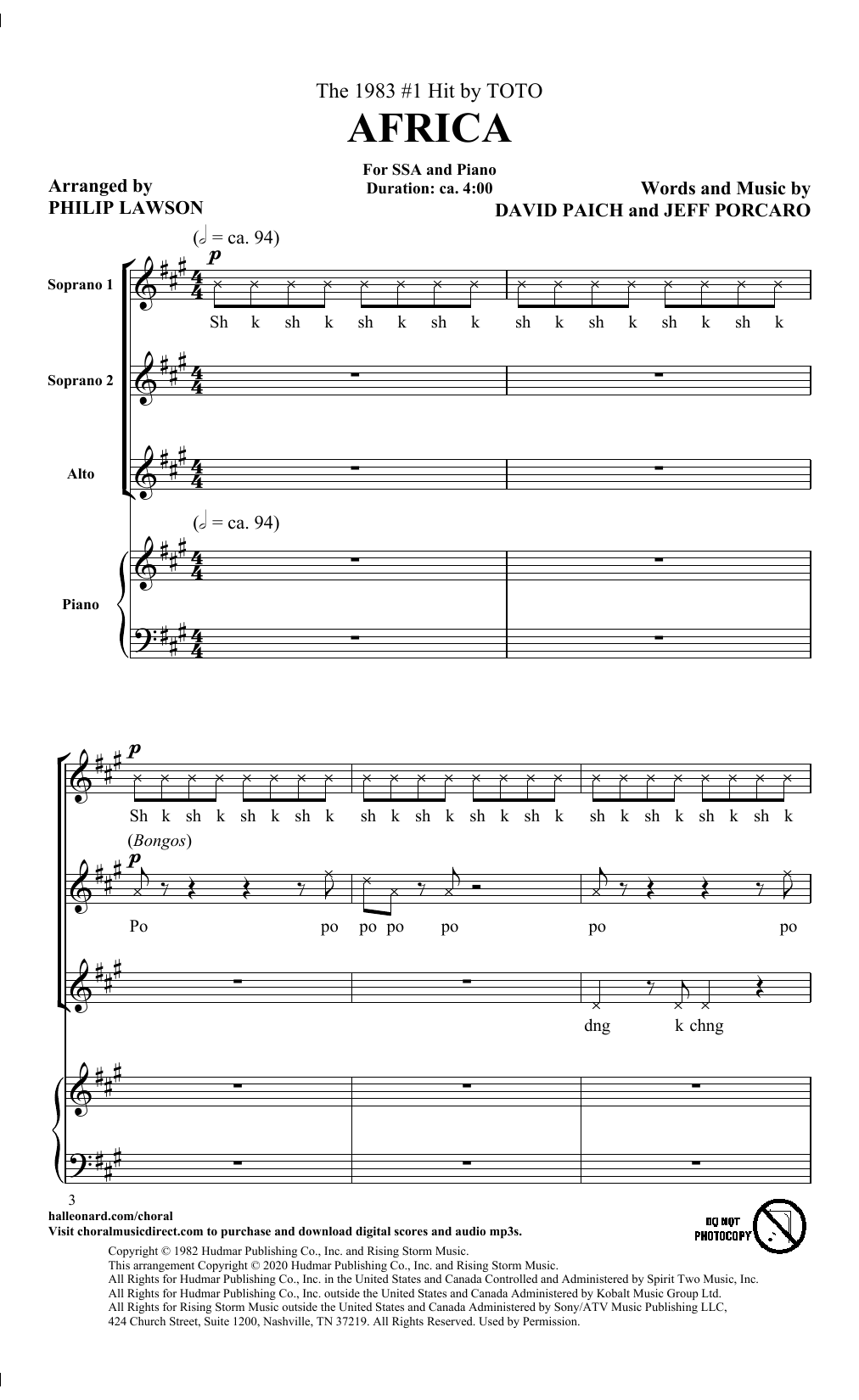 Toto Africa (arr. Philip Lawson) sheet music notes and chords arranged for SSA Choir