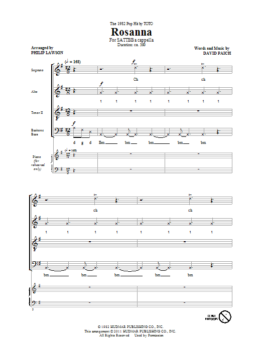 Toto Rosanna (arr. David Lawson) sheet music notes and chords arranged for SATTBB Choir