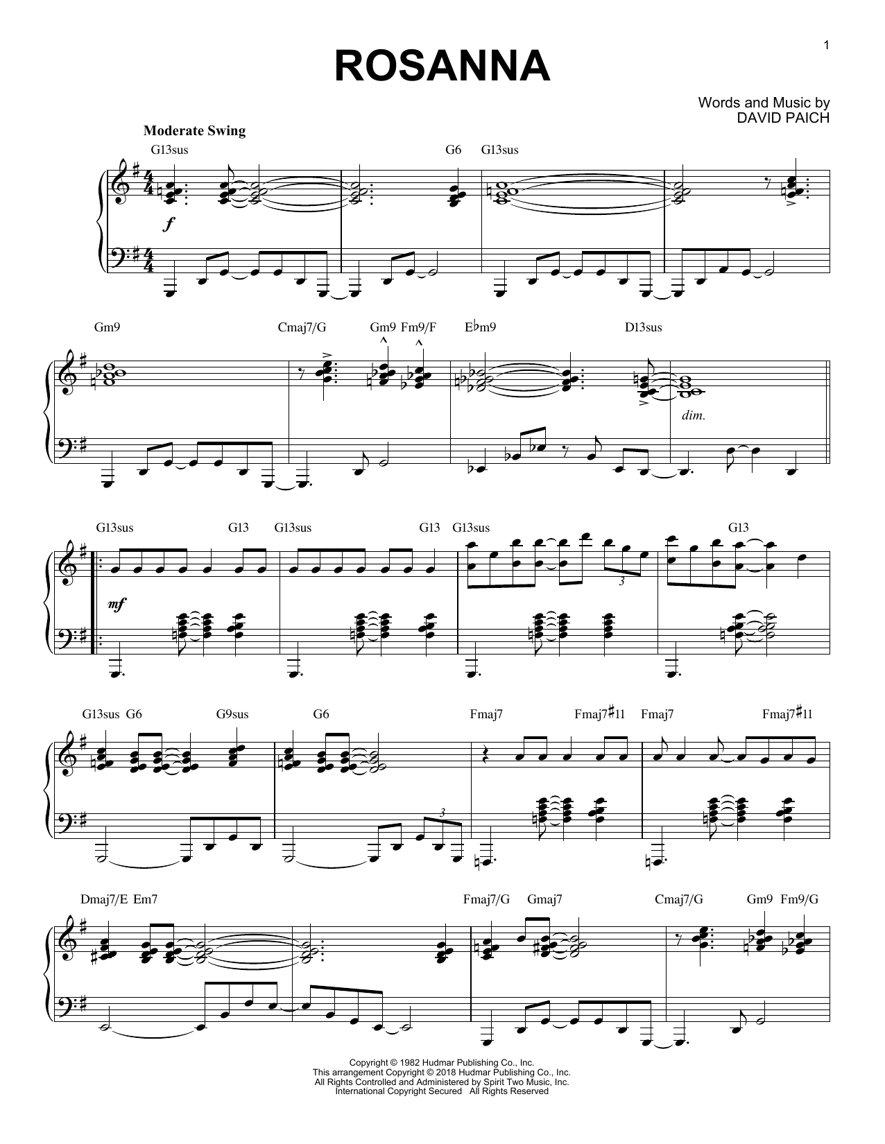 Toto Rosanna [Jazz version] sheet music notes and chords arranged for Piano Solo